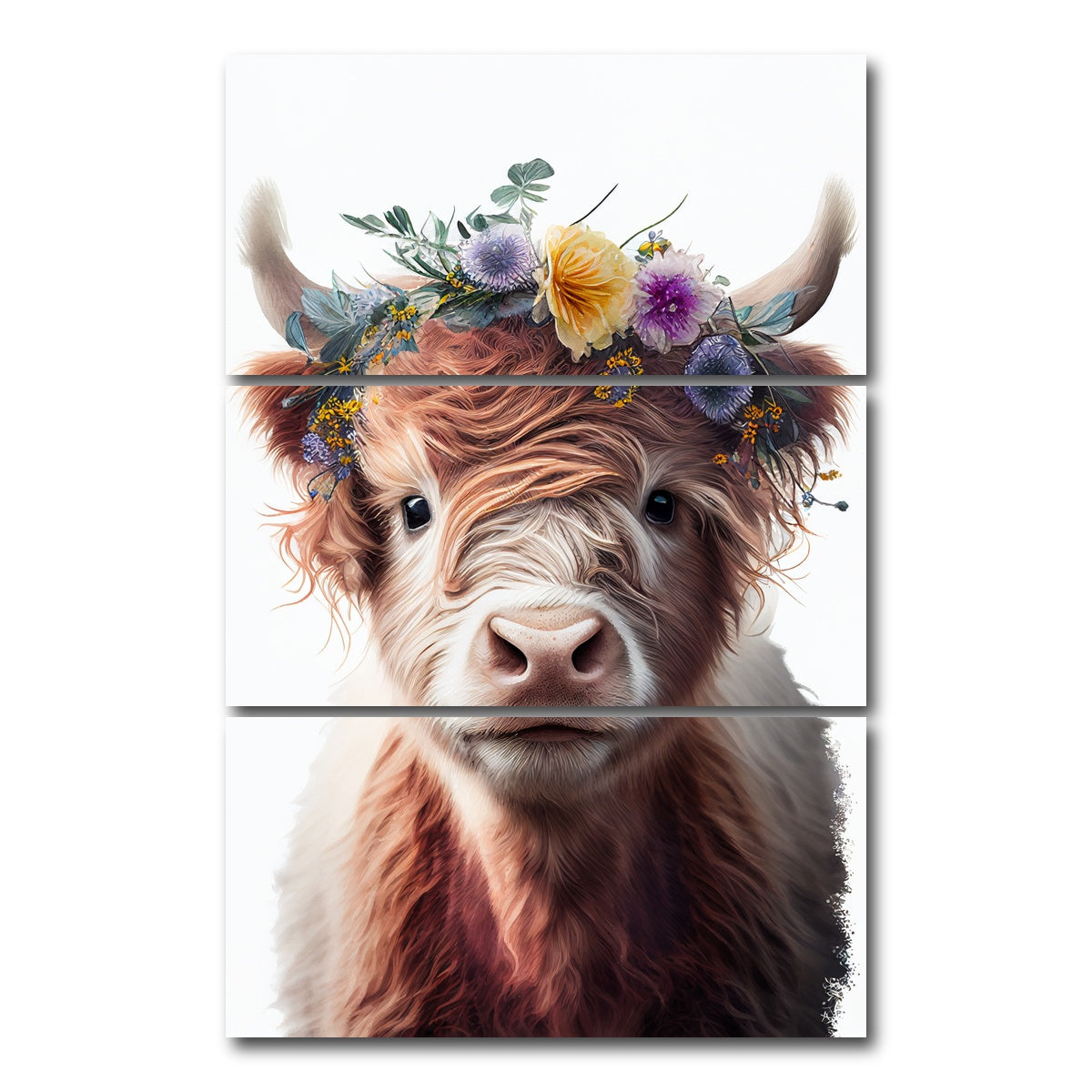 AUTO-MOCKUP WHITE | Highland cow portrait | 3 Piece | Gallery Wrap Canvas | group=12x24_stacked