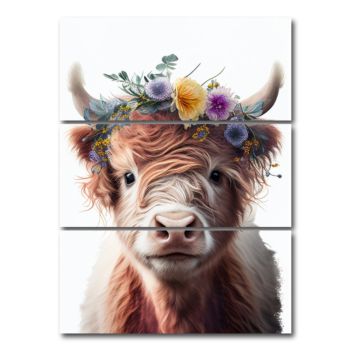 AUTO-MOCKUP WHITE | Highland cow portrait | 3 Piece | Gallery Wrap Canvas | group=8x18_stacked