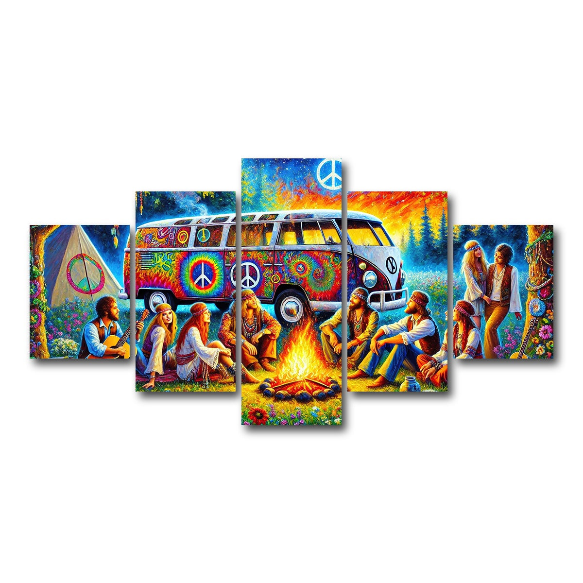 AUTO-MOCKUP WHITE | Hippie Campfire | 5 Piece | Gallery Wrap Canvas | group=5_short