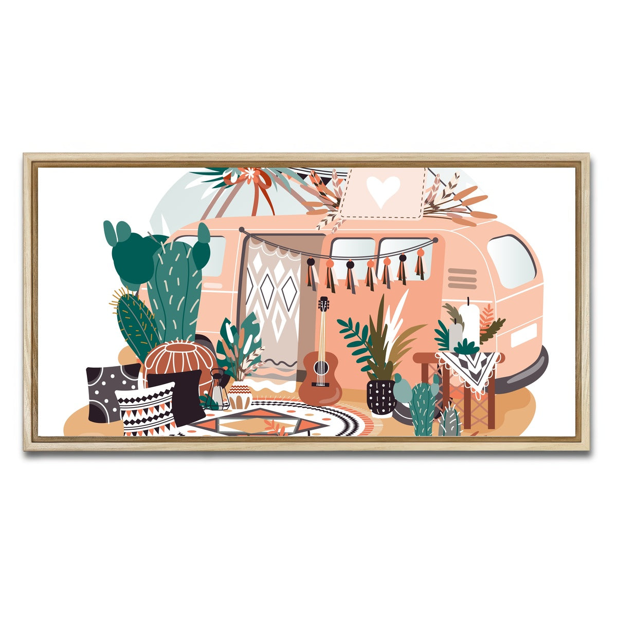 AUTO-MOCKUP WHITE | Hippie van in boho style | 1 Piece | Natural Framed Canvas | group=2x1