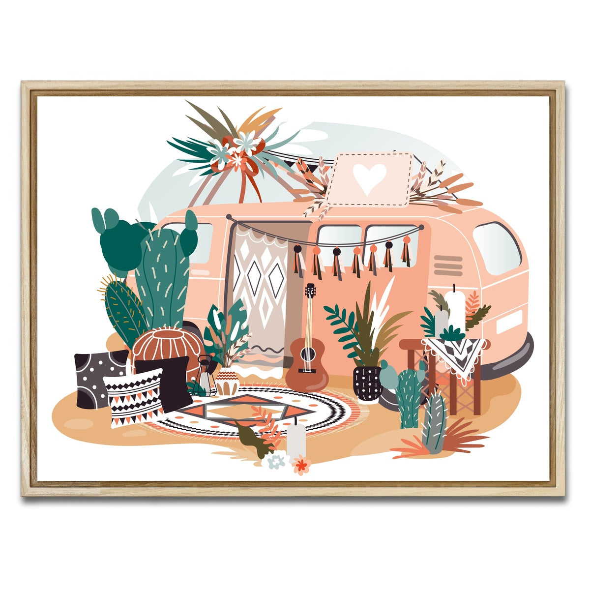 AUTO-MOCKUP WHITE | Hippie van in boho style | 1 Piece | Natural Framed Canvas | group=4x3