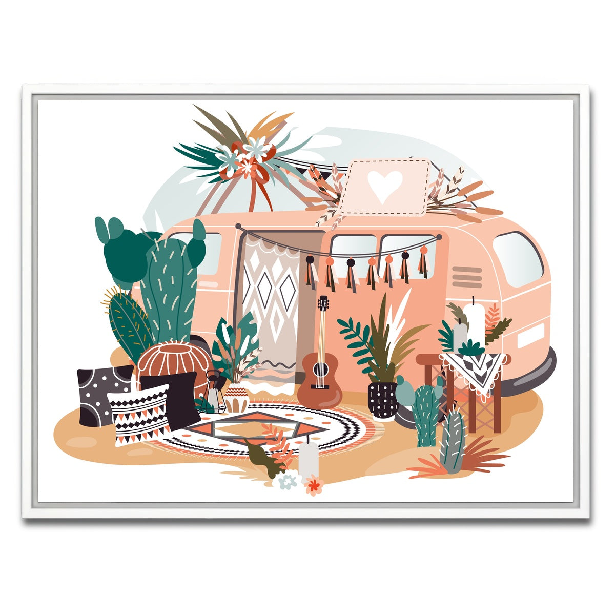 AUTO-MOCKUP WHITE | Hippie van in boho style | 1 Piece | White Framed Canvas | group=4x3