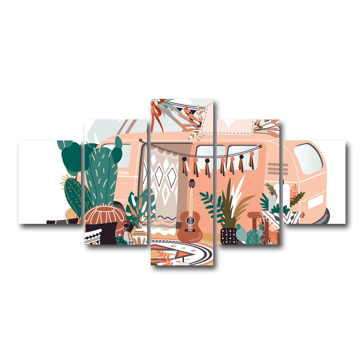 AUTO-MOCKUP WHITE | Hippie van in boho style | 5 Piece | Gallery Wrap Canvas | group=5_short