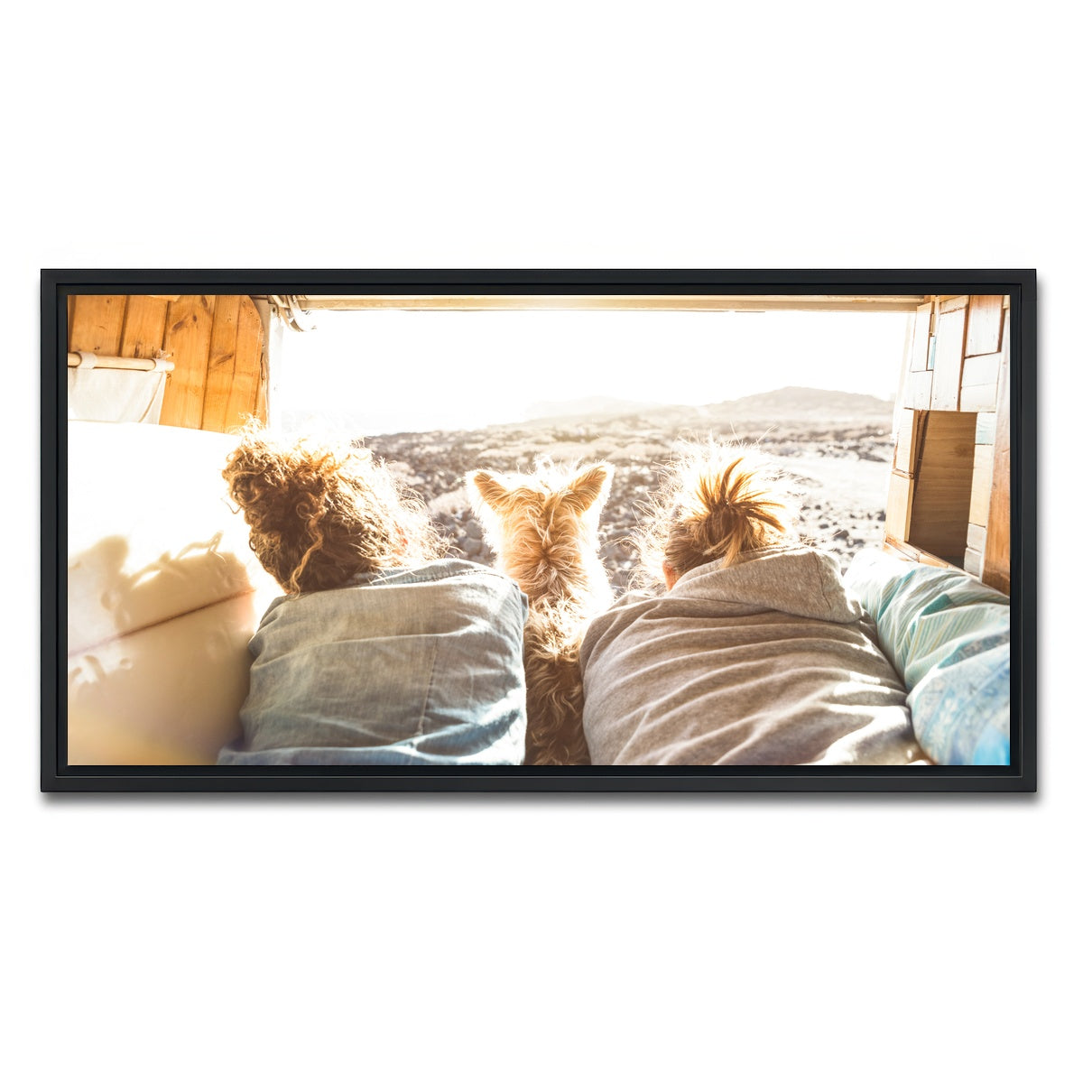 AUTO-MOCKUP WHITE | Hipster couple with cute dog | 1 Piece | Black Framed Canvas | group=2x1