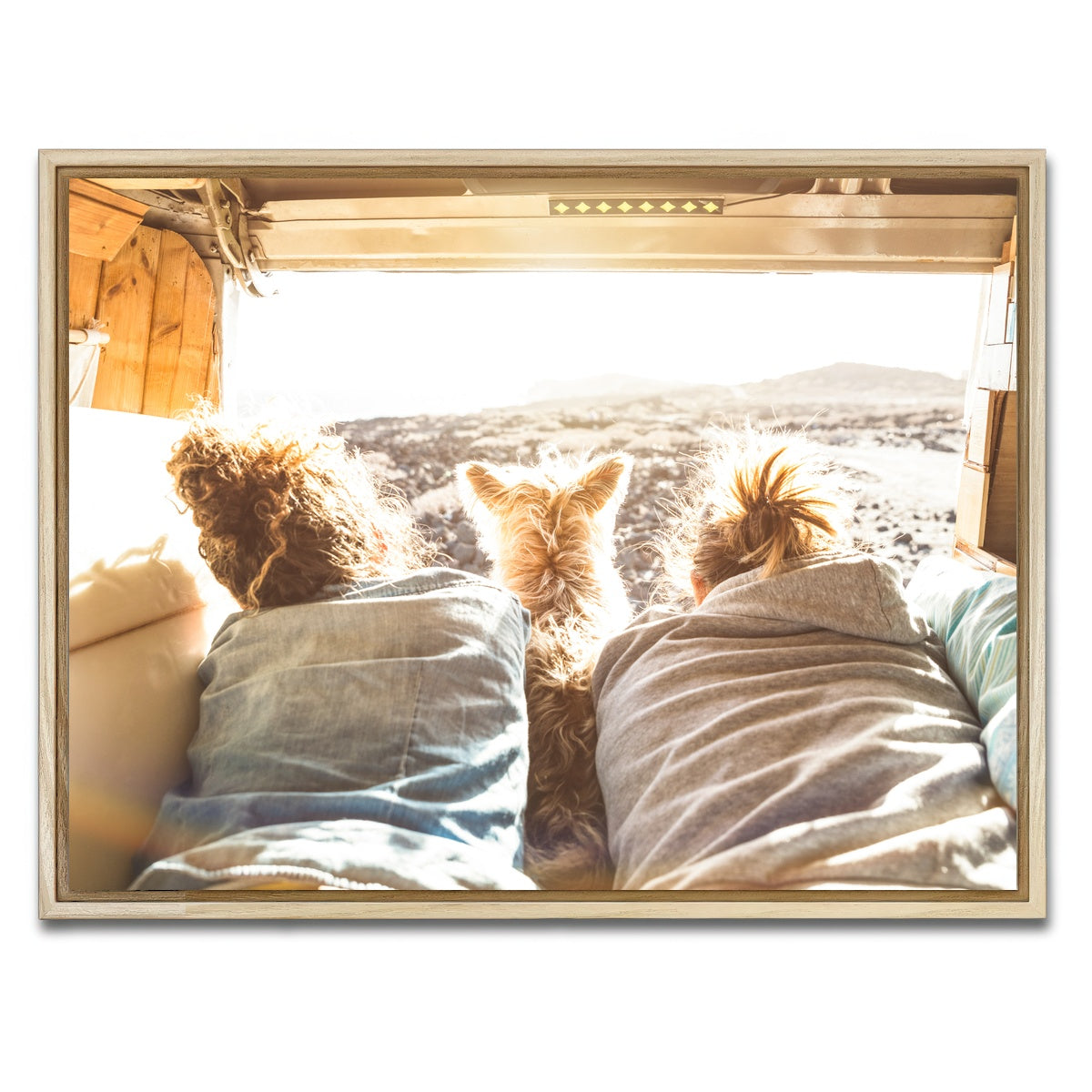 AUTO-MOCKUP WHITE | Hipster couple with cute dog | 1 Piece | Natural Framed Canvas | group=4x3