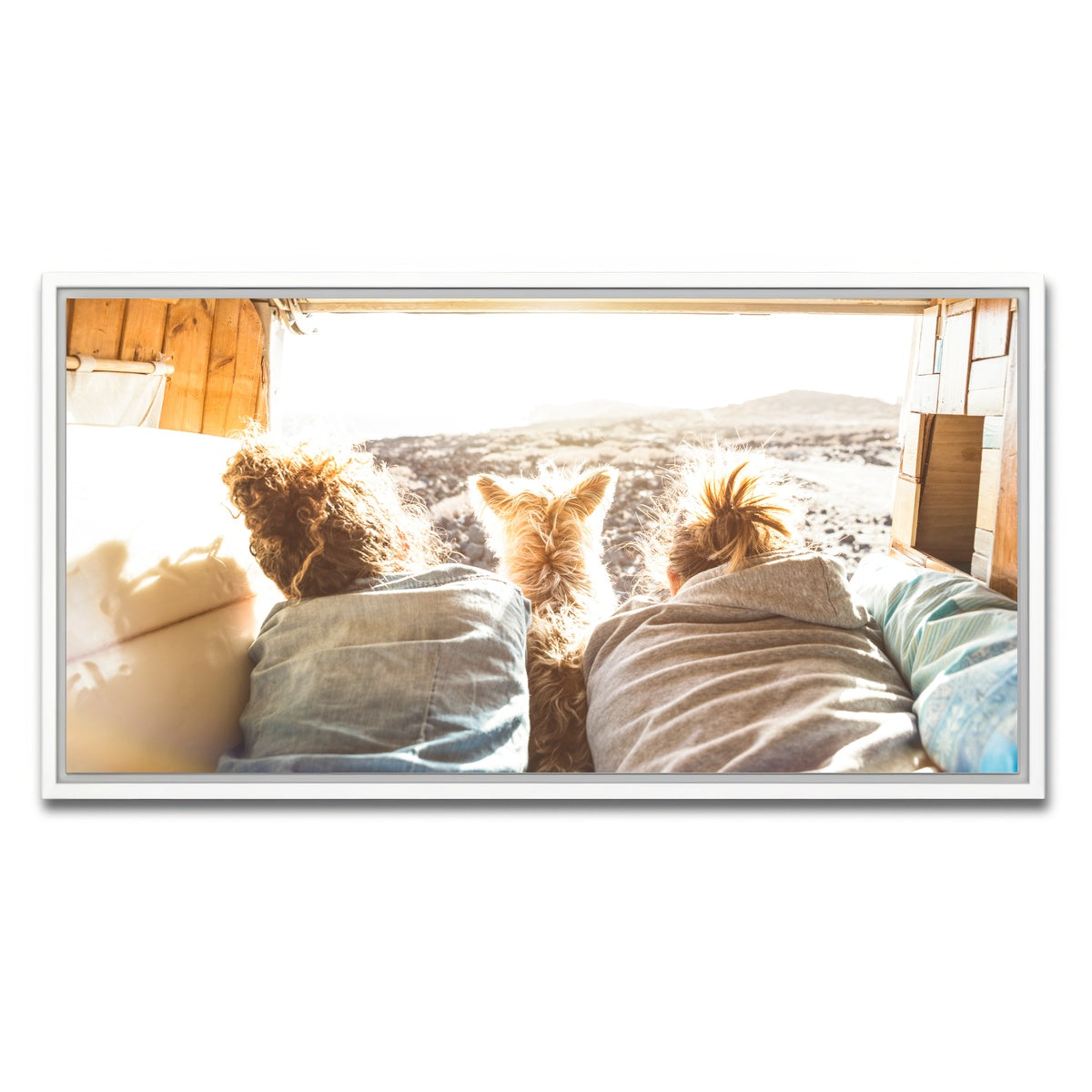 AUTO-MOCKUP WHITE | Hipster couple with cute dog | 1 Piece | White Framed Canvas | group=2x1