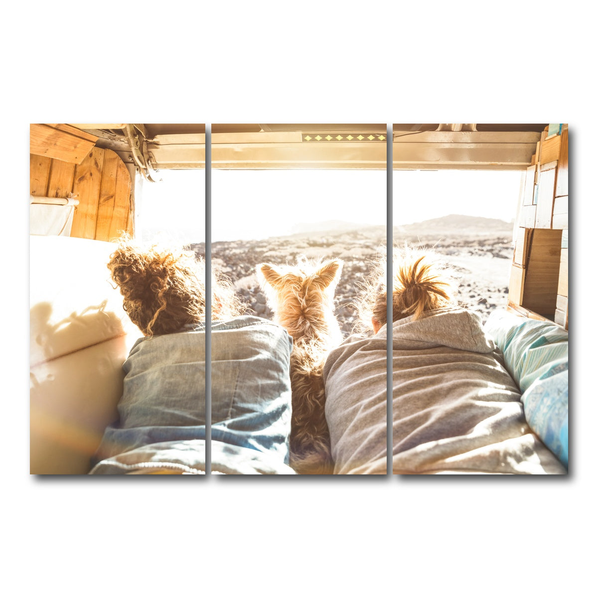 AUTO-MOCKUP WHITE | Hipster couple with cute dog | 3 Piece | Gallery Wrap Canvas | group=12x24