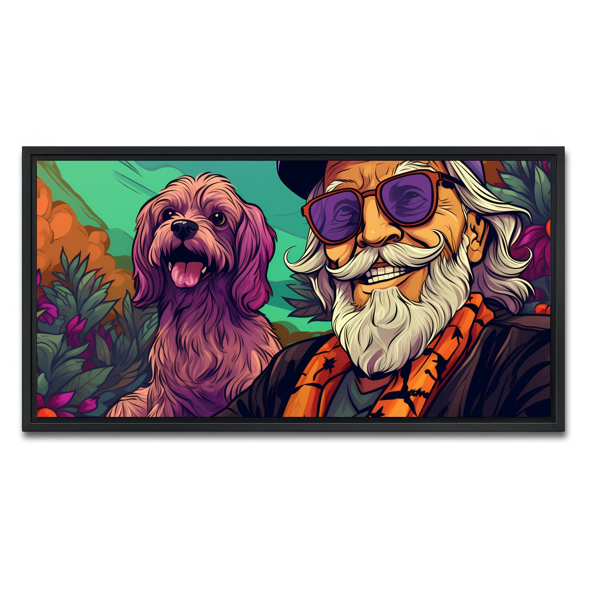 AUTO-MOCKUP WHITE | Hipster grandpa and Dog | 1 Piece | Black Framed Canvas | group=2x1