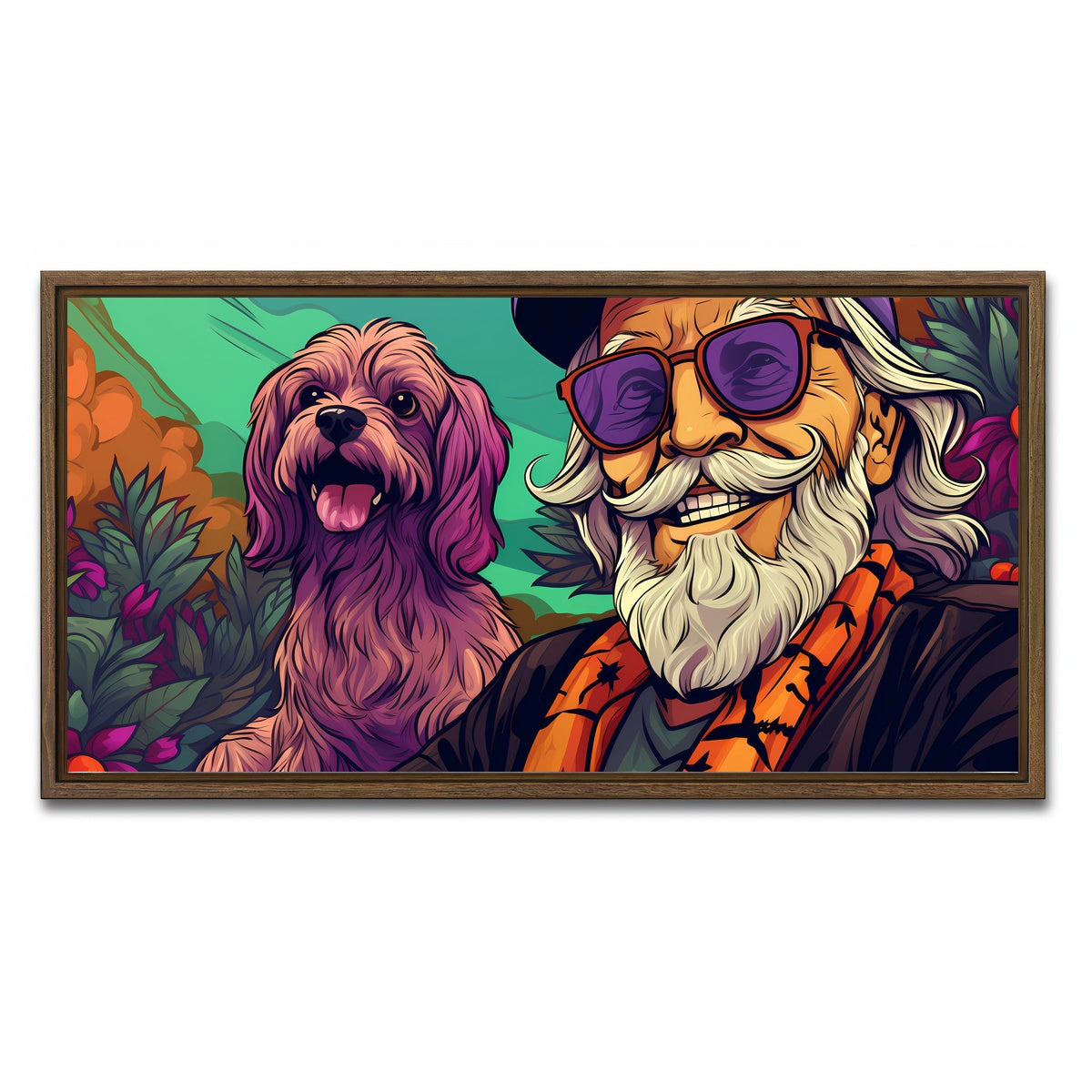 AUTO-MOCKUP WHITE | Hipster grandpa and Dog | 1 Piece | Walnut Framed Canvas | group=2x1