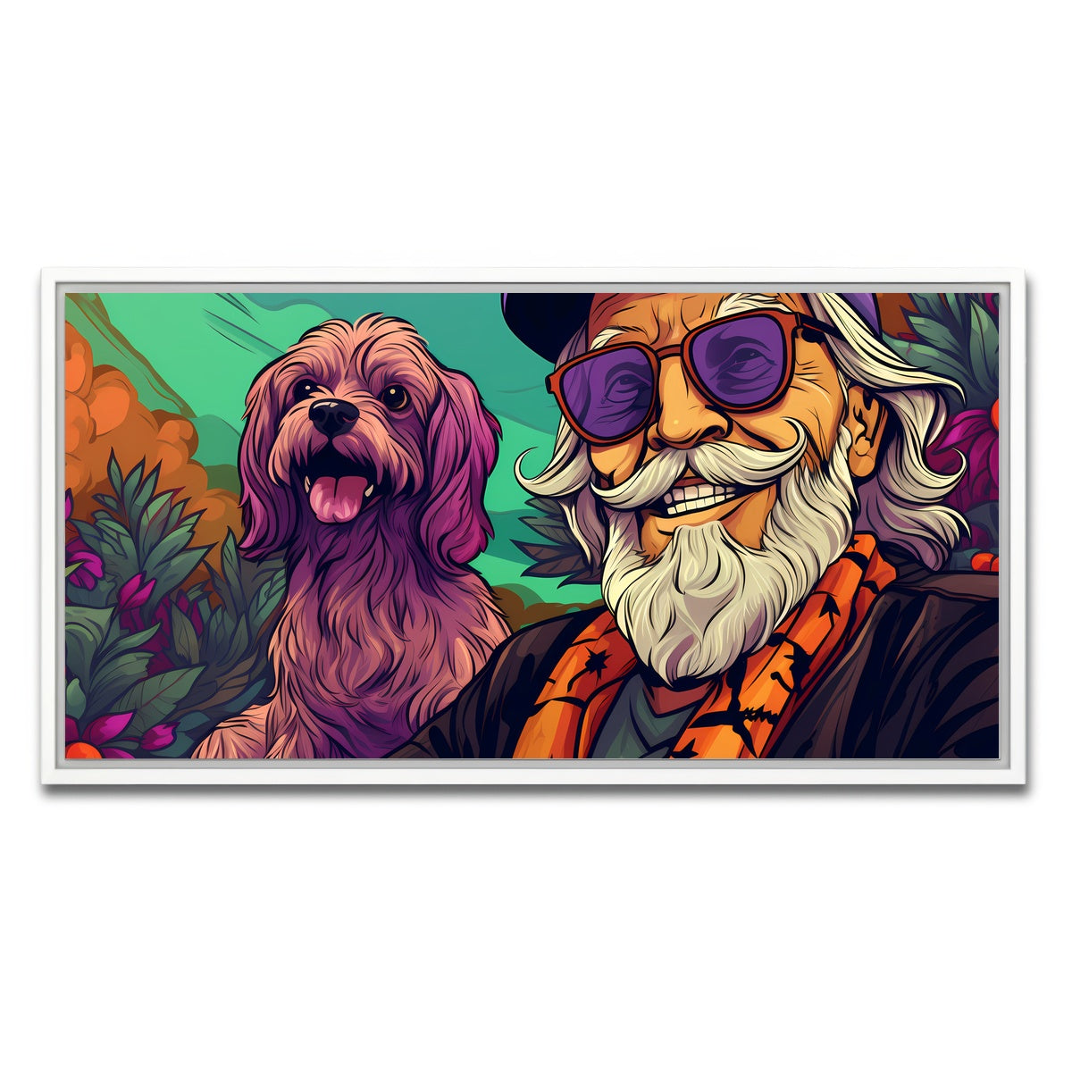 AUTO-MOCKUP WHITE | Hipster grandpa and Dog | 1 Piece | White Framed Canvas | group=2x1