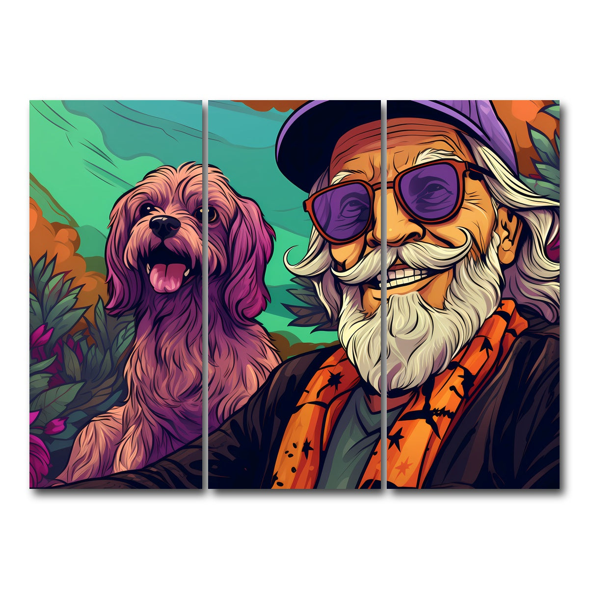 AUTO-MOCKUP WHITE | Hipster grandpa and Dog | 3 Piece | Gallery Wrap Canvas | group=8x18