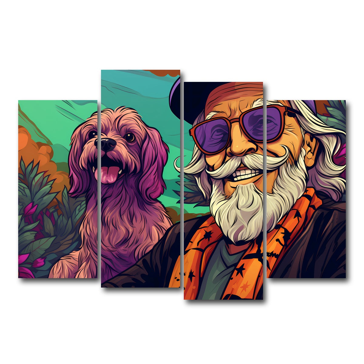 AUTO-MOCKUP WHITE | Hipster grandpa and Dog | 4 Piece | Gallery Wrap Canvas | group=4_normal
