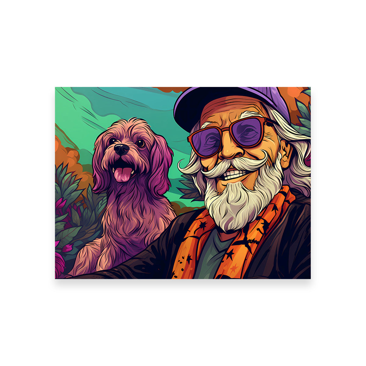 Hipster Grandpa and Dog Wall Art
