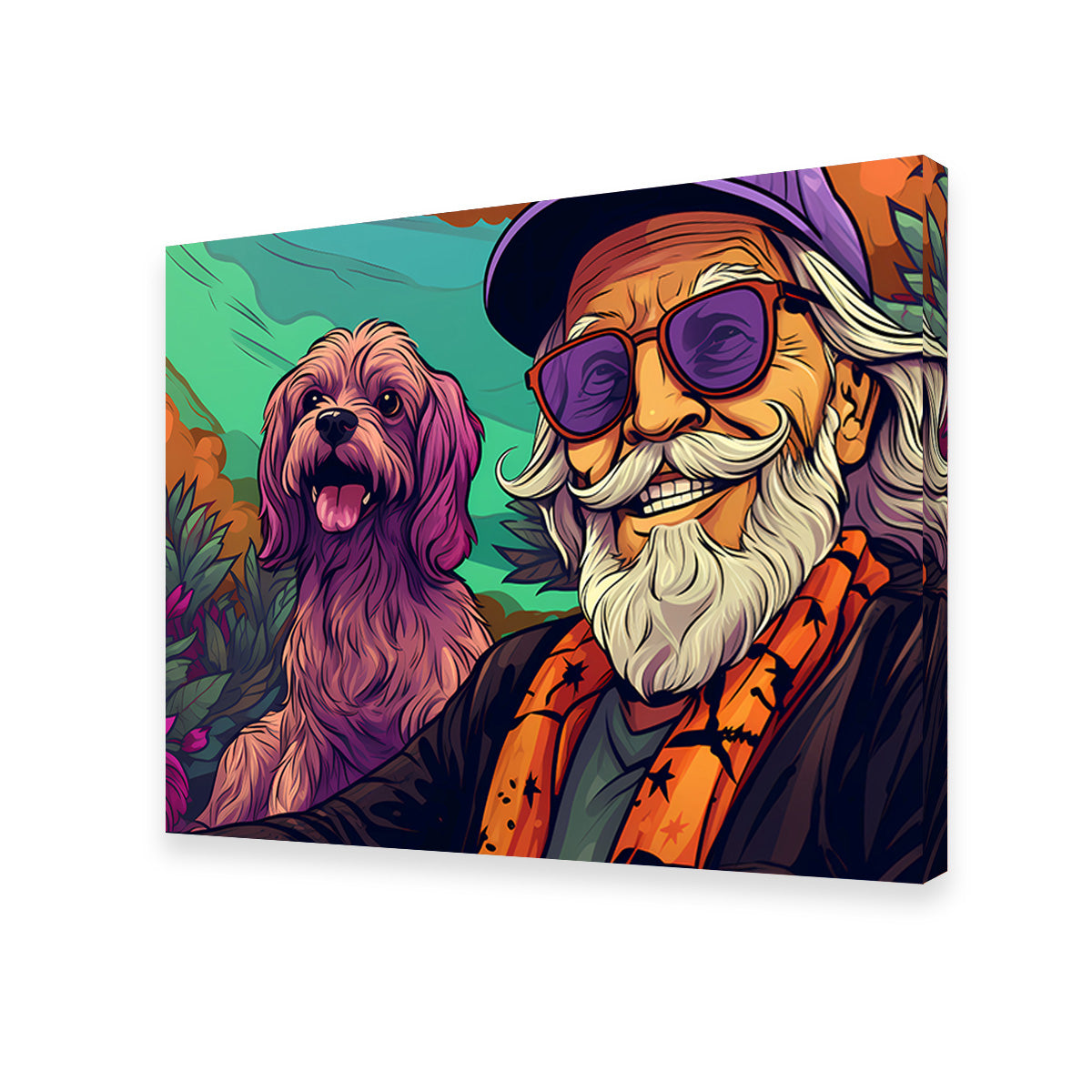 Hipster Grandpa and Dog Wall Art