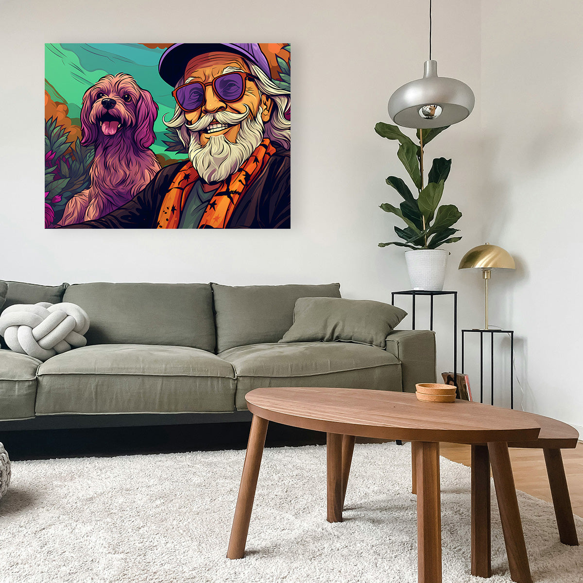 Hipster Grandpa and Dog Wall Art