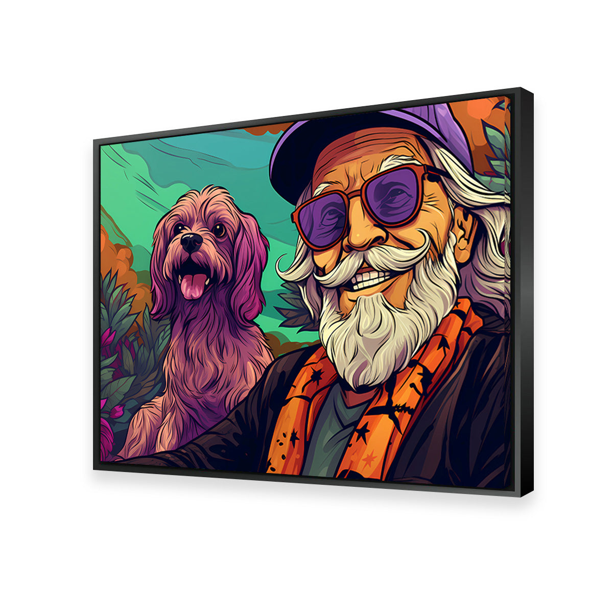 Hipster Grandpa and Dog Wall Art