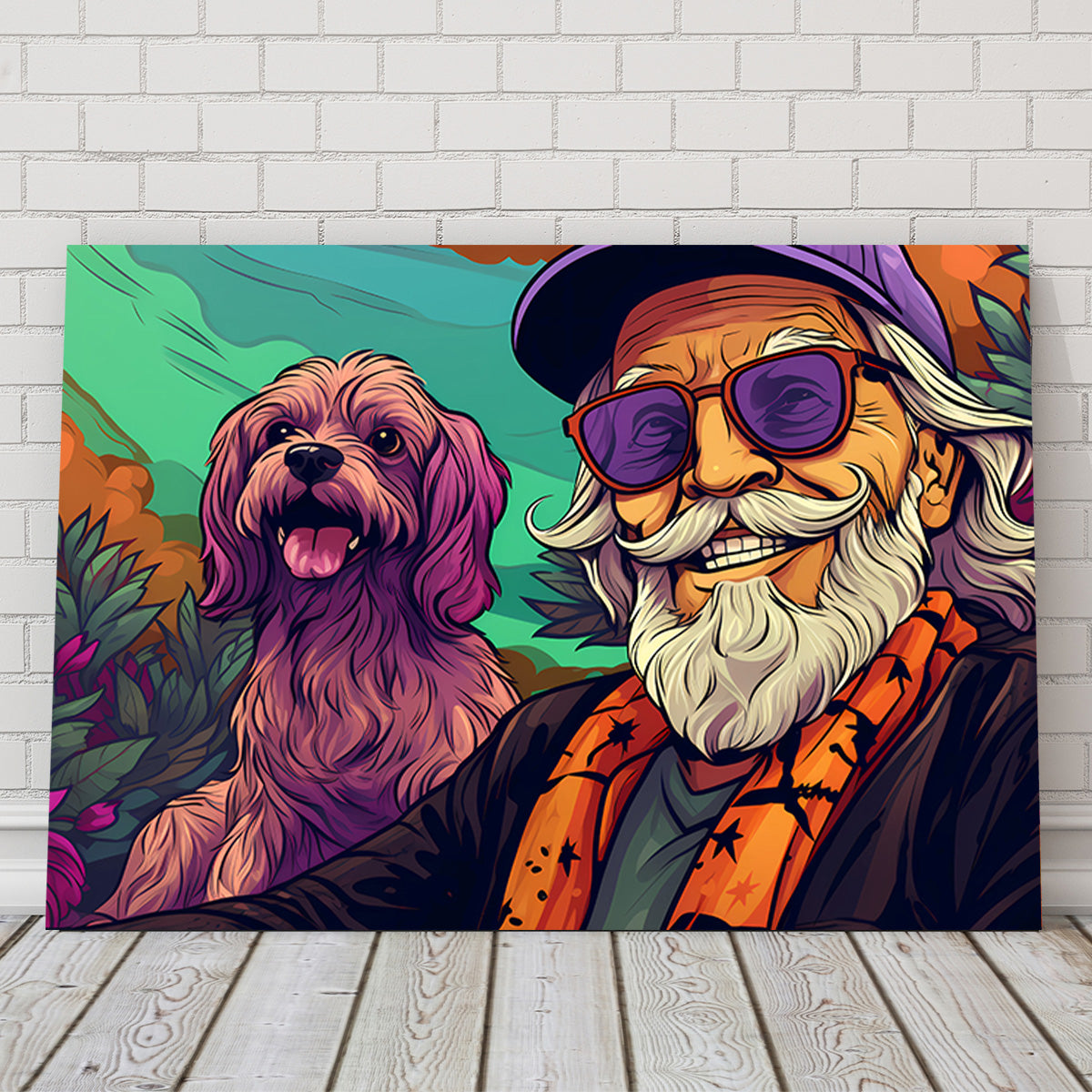 Hipster Grandpa and Dog Wall Art