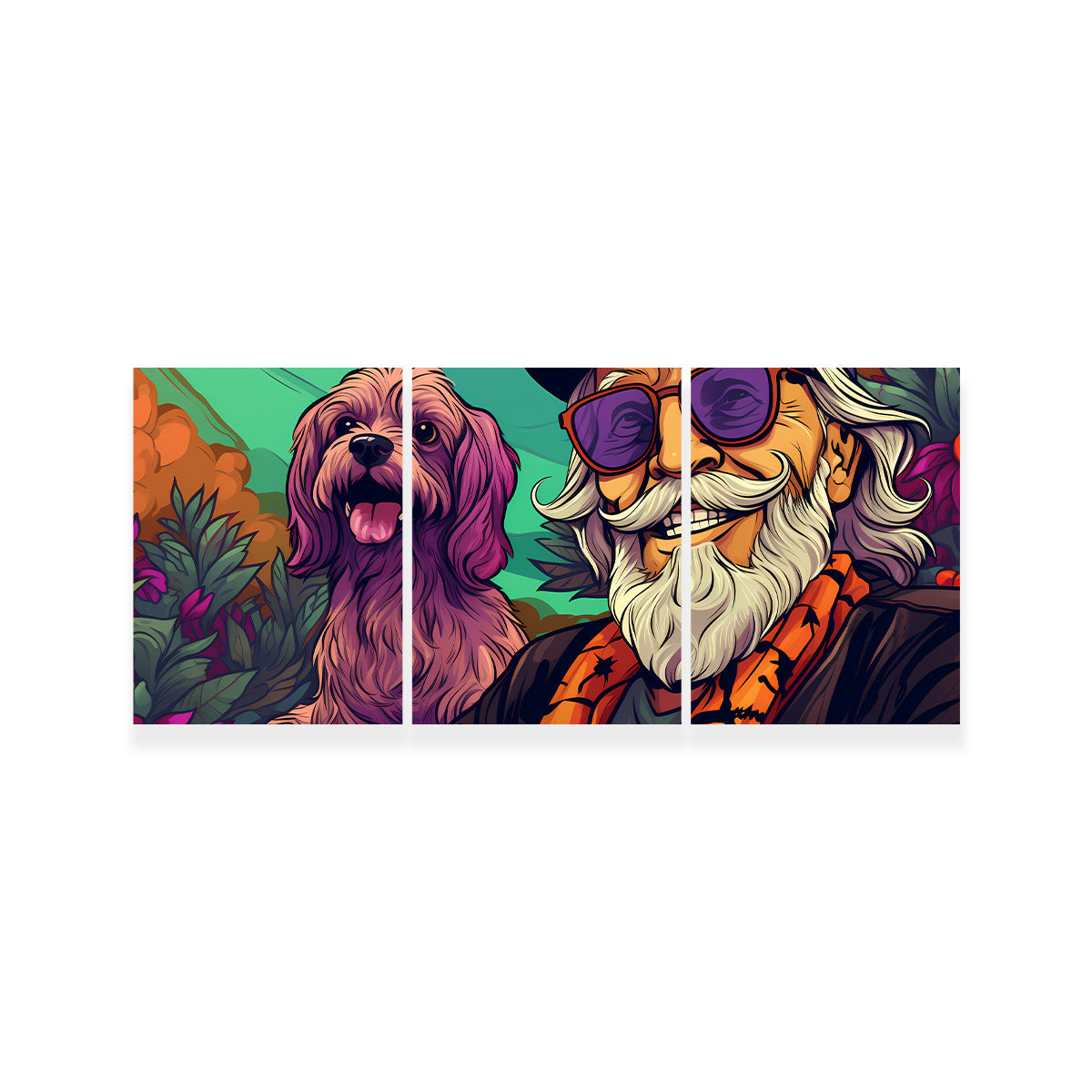 Hipster Grandpa and Dog Wall Art