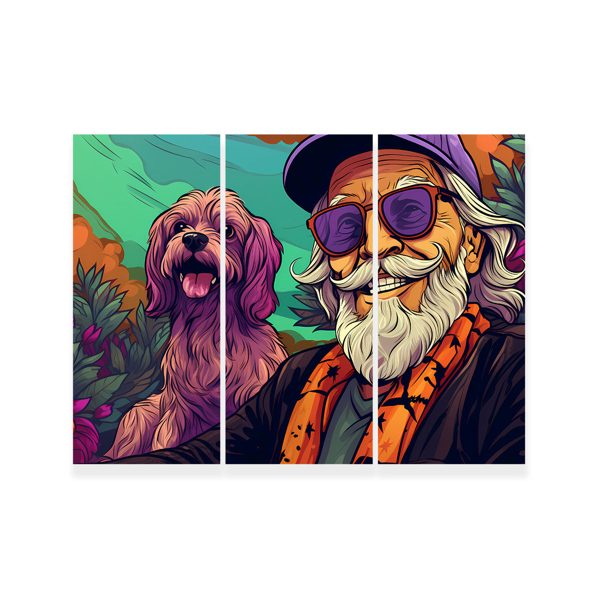 Hipster Grandpa and Dog Wall Art