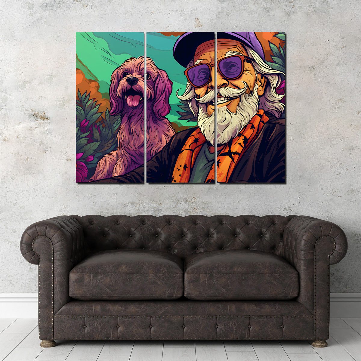 Hipster Grandpa and Dog Wall Art