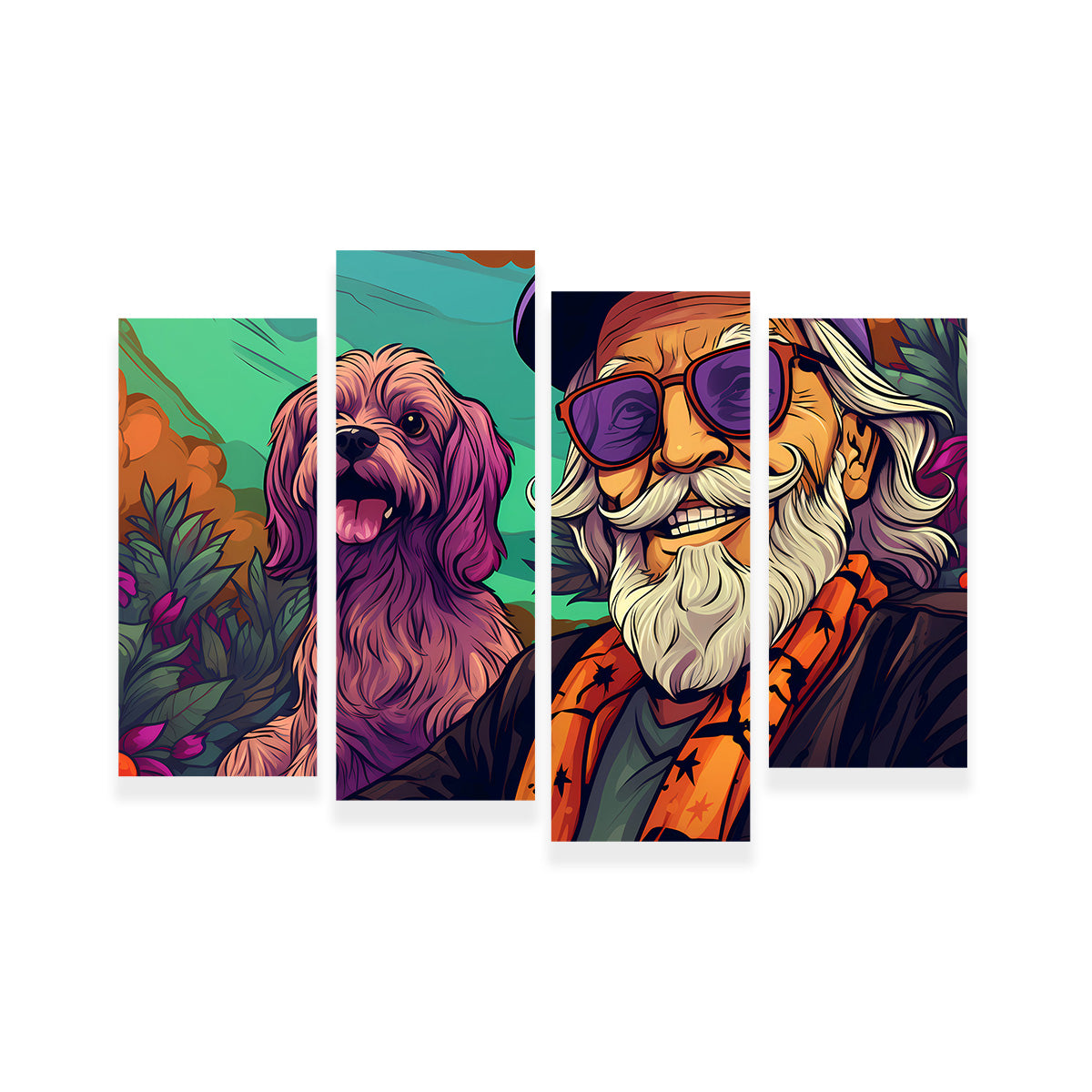 Hipster Grandpa and Dog Wall Art
