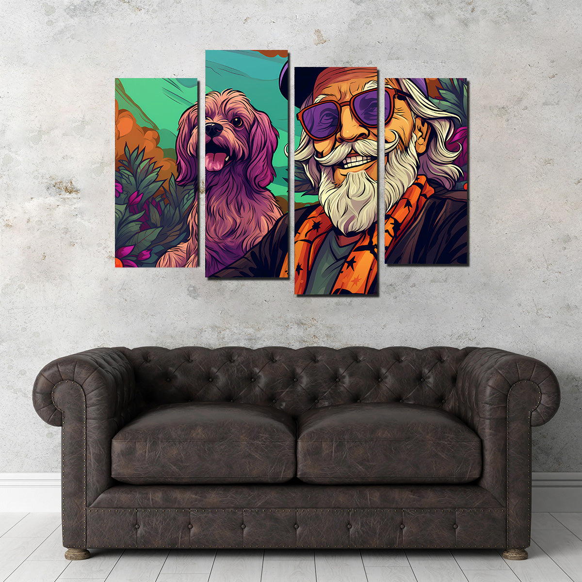 Hipster Grandpa and Dog Wall Art