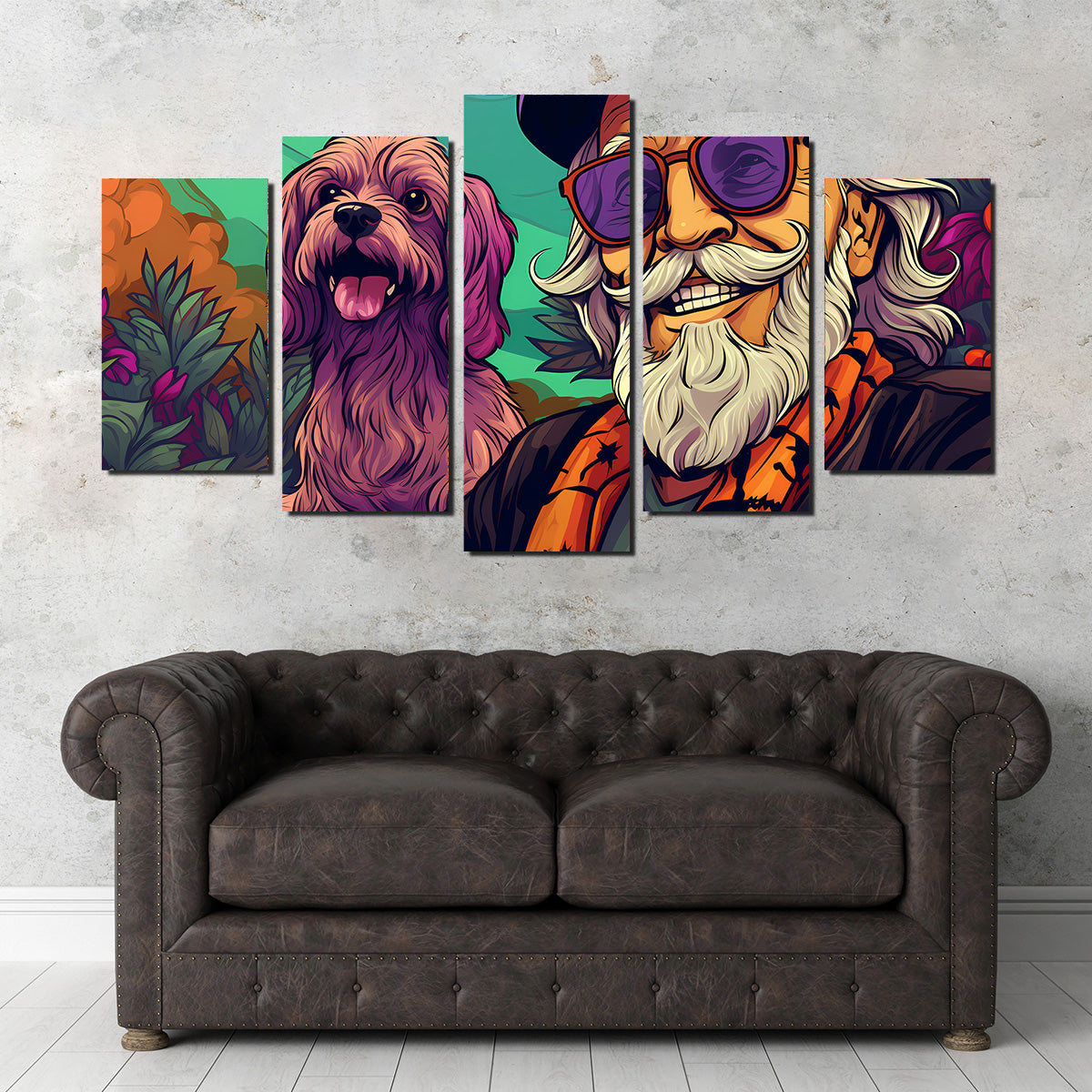 Hipster Grandpa and Dog Wall Art