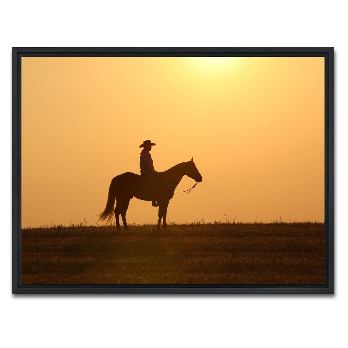 AUTO-MOCKUP WHITE | Horse & Cowboy at Sunset | 1 Piece | Black Framed Canvas | group=4x3