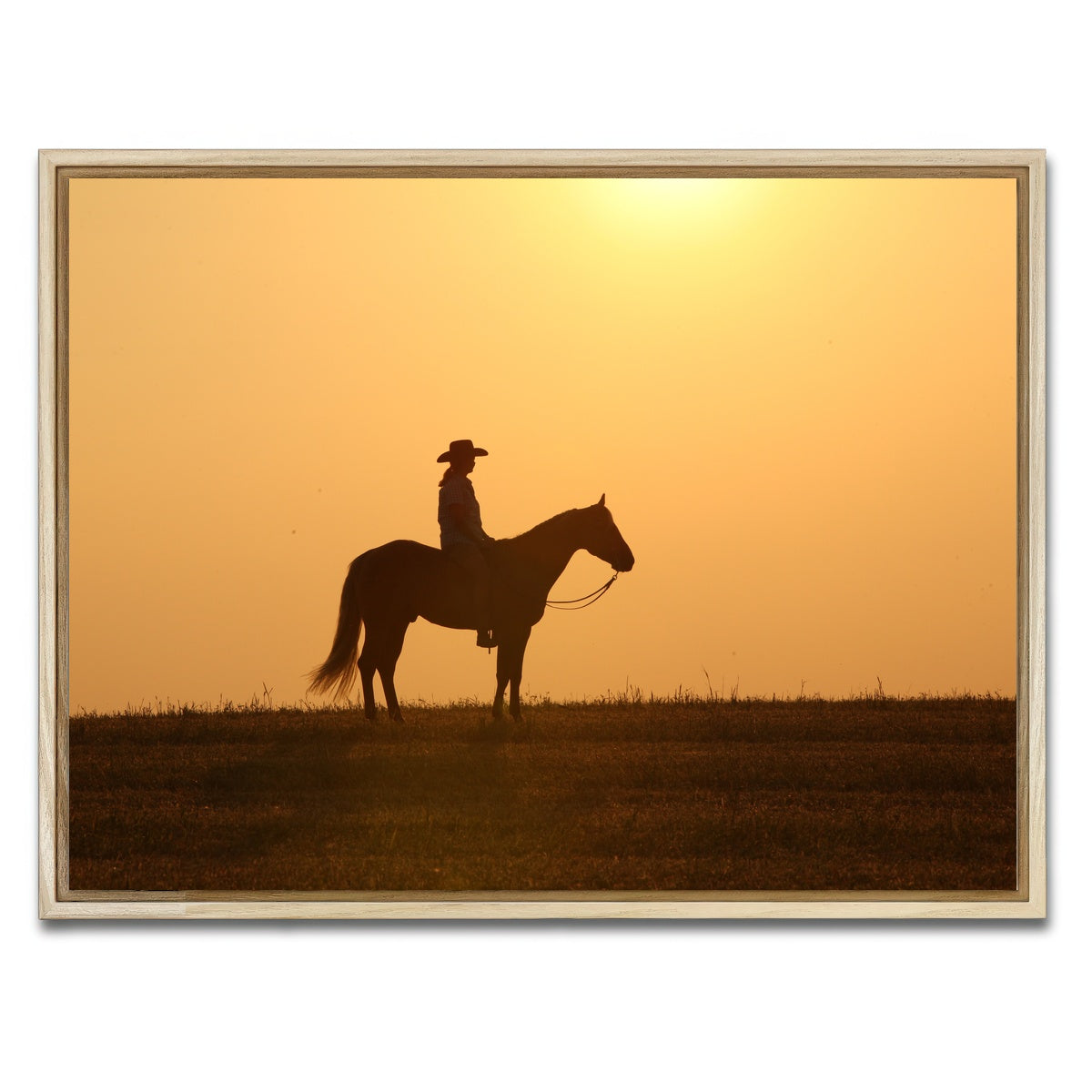 AUTO-MOCKUP WHITE | Horse & Cowboy at Sunset | 1 Piece | Natural Framed Canvas | group=4x3