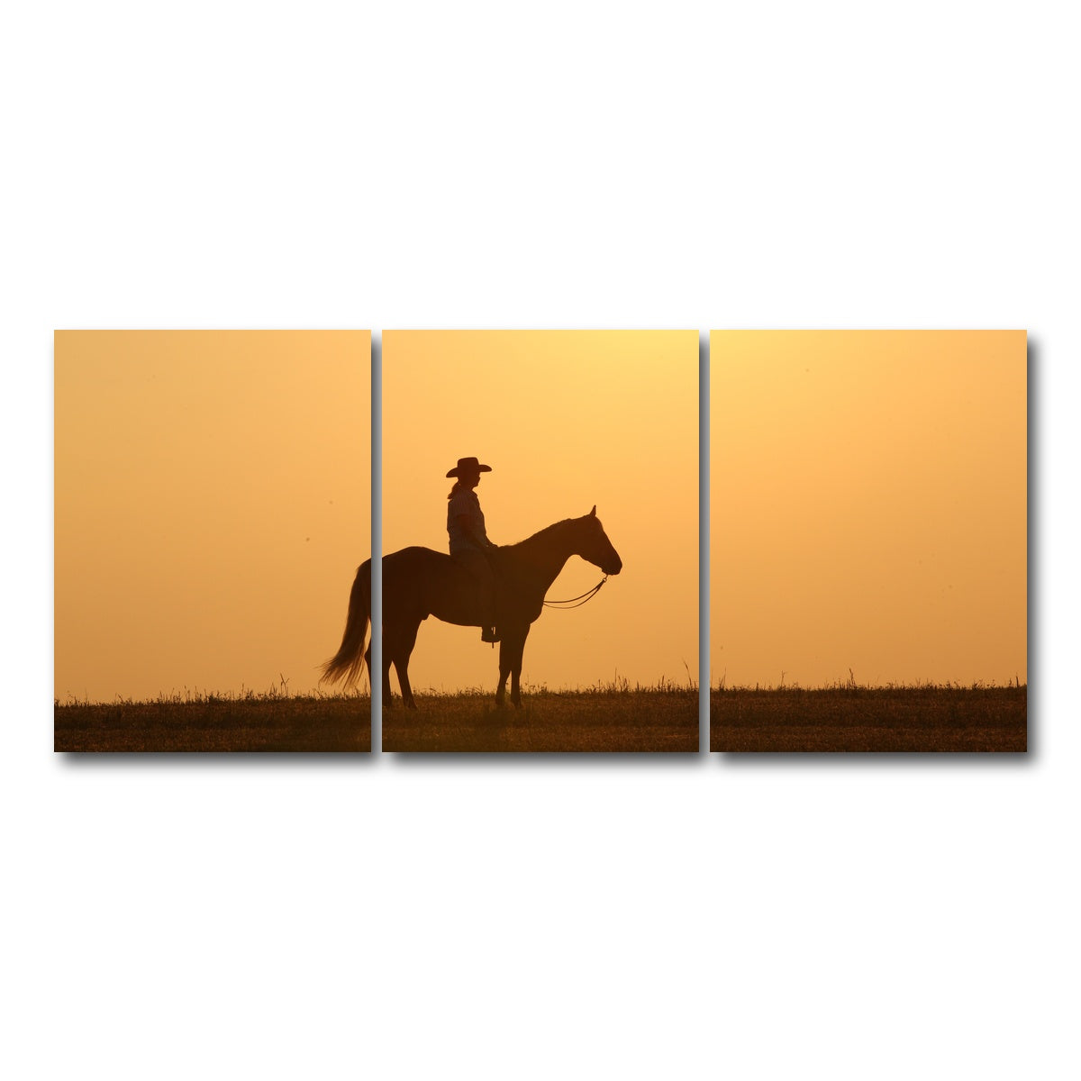 AUTO-MOCKUP WHITE | Horse & Cowboy at Sunset | 3 Piece | Gallery Wrap Canvas | group=18x24