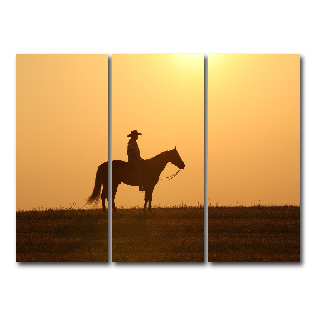AUTO-MOCKUP WHITE | Horse & Cowboy at Sunset | 3 Piece | Gallery Wrap Canvas | group=8x18