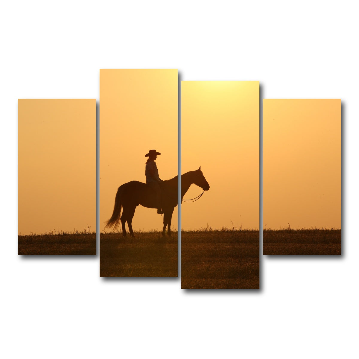 AUTO-MOCKUP WHITE | Horse & Cowboy at Sunset | 4 Piece | Gallery Wrap Canvas | group=4_short