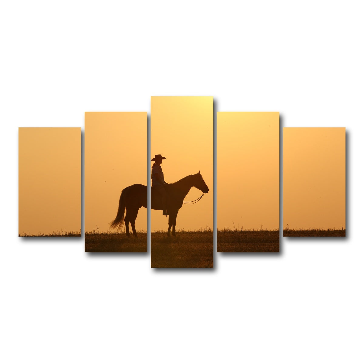 AUTO-MOCKUP WHITE | Horse & Cowboy at Sunset | 5 Piece | Gallery Wrap Canvas | group=5_normal
