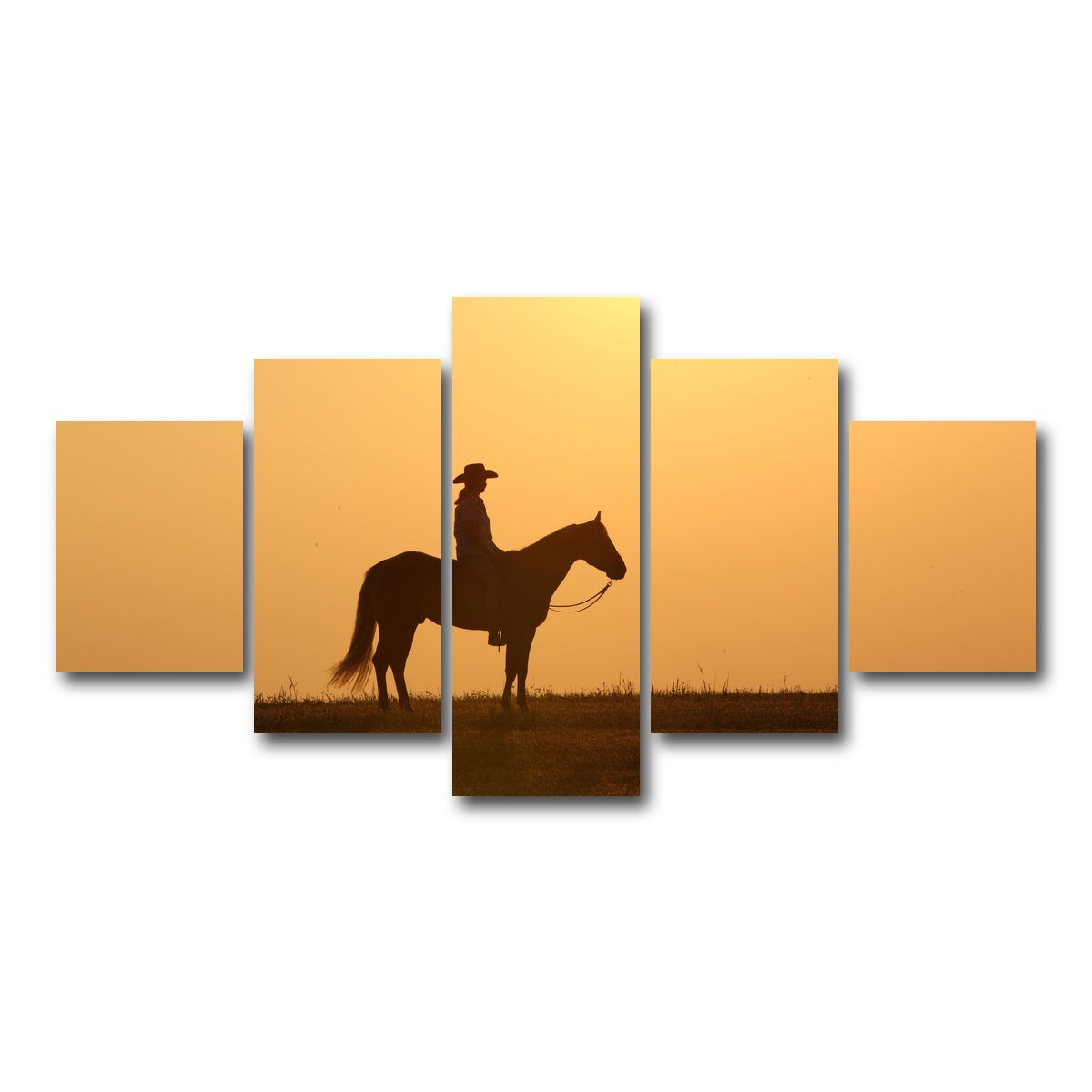 AUTO-MOCKUP WHITE | Horse & Cowboy at Sunset | 5 Piece | Gallery Wrap Canvas | group=5_short