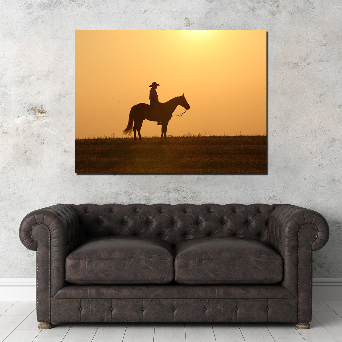 Horse & Cowboy at Sunset Wall Art