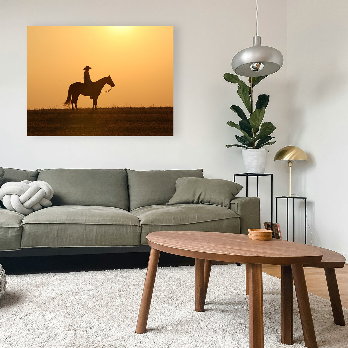 Horse & Cowboy at Sunset Wall Art