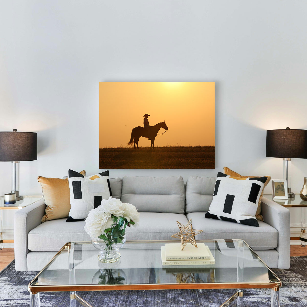 Horse & Cowboy at Sunset Wall Art