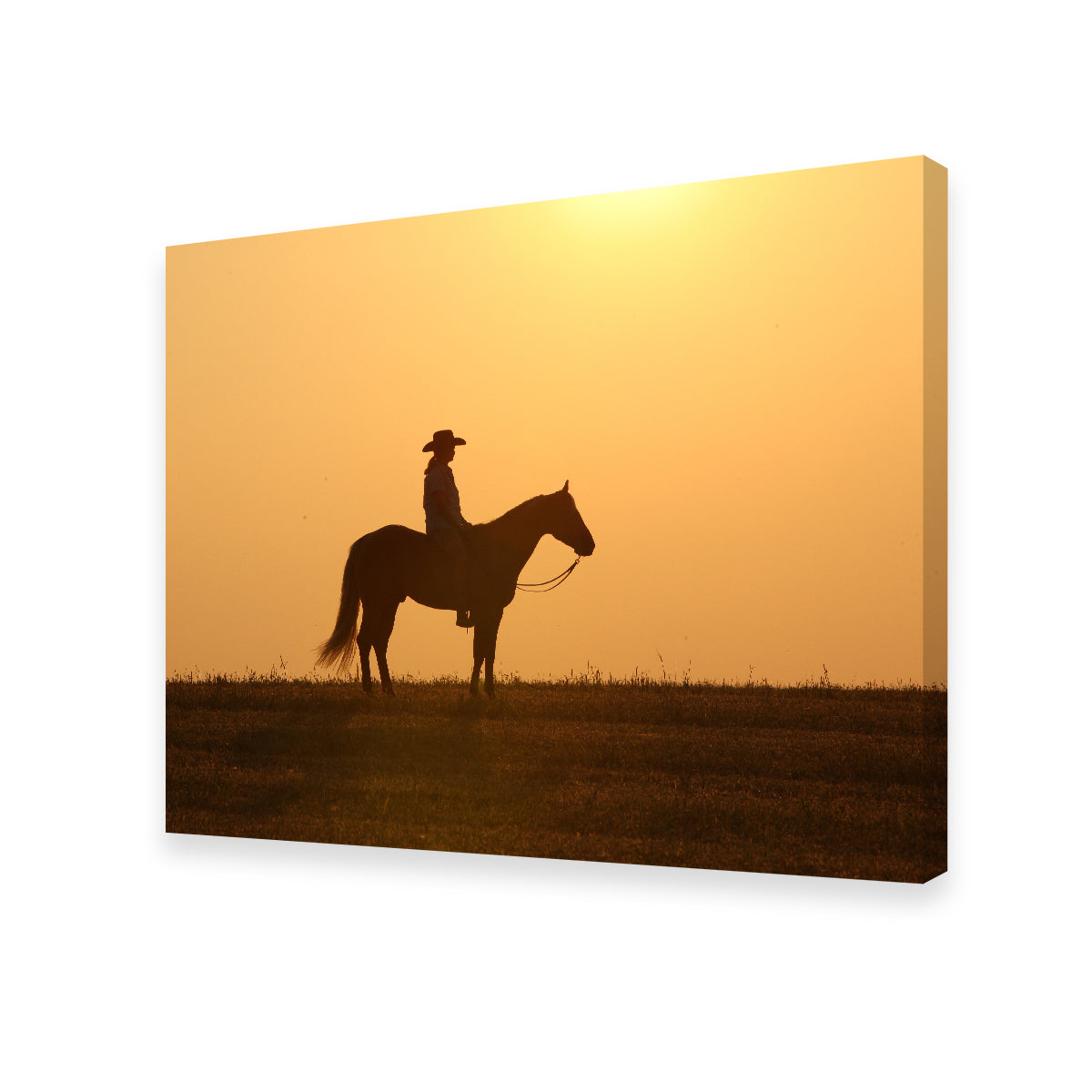 Horse & Cowboy at Sunset Wall Art