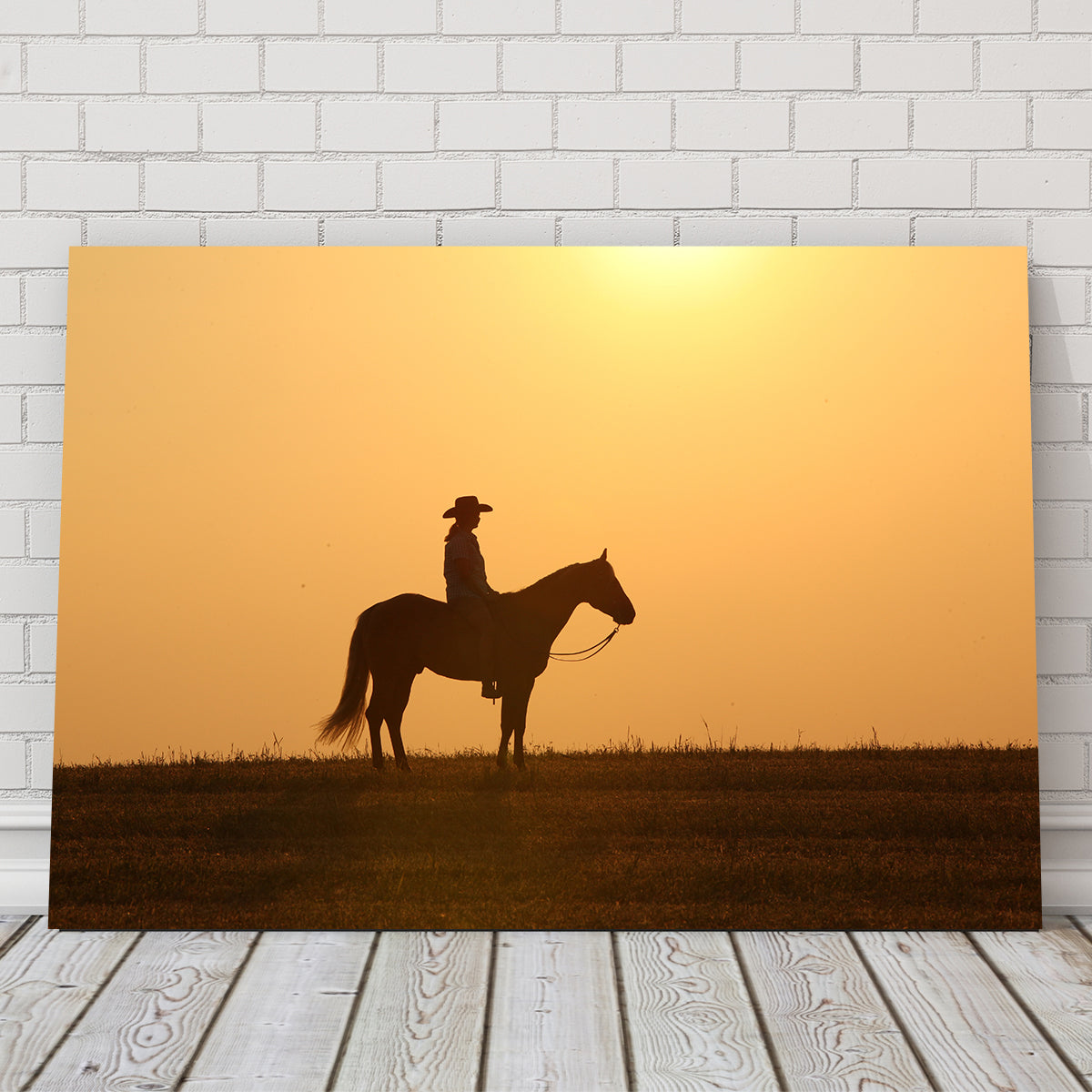 Horse & Cowboy at Sunset Wall Art