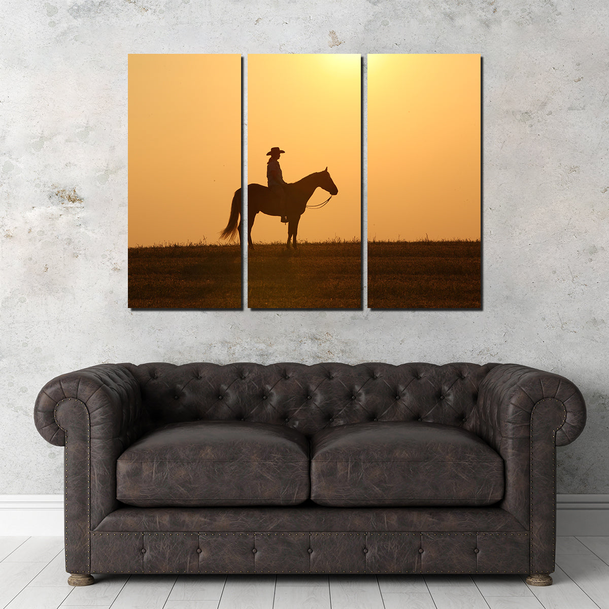 Horse & Cowboy at Sunset Wall Art