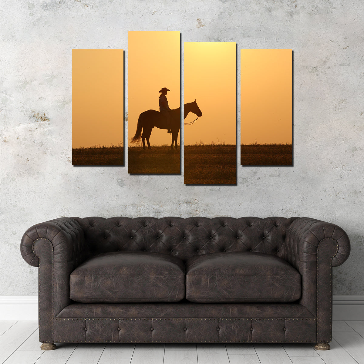 Horse & Cowboy at Sunset Wall Art