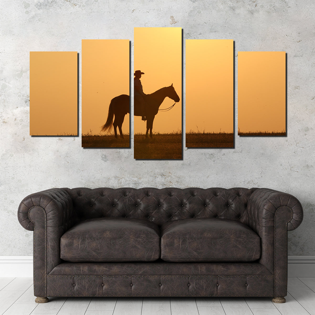 Horse & Cowboy at Sunset Wall Art