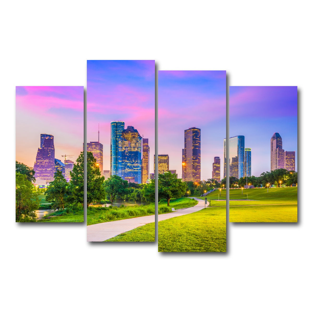 AUTO-MOCKUP WHITE | Houston Cityscape | 4 Piece | Gallery Wrap Canvas | group=4_short