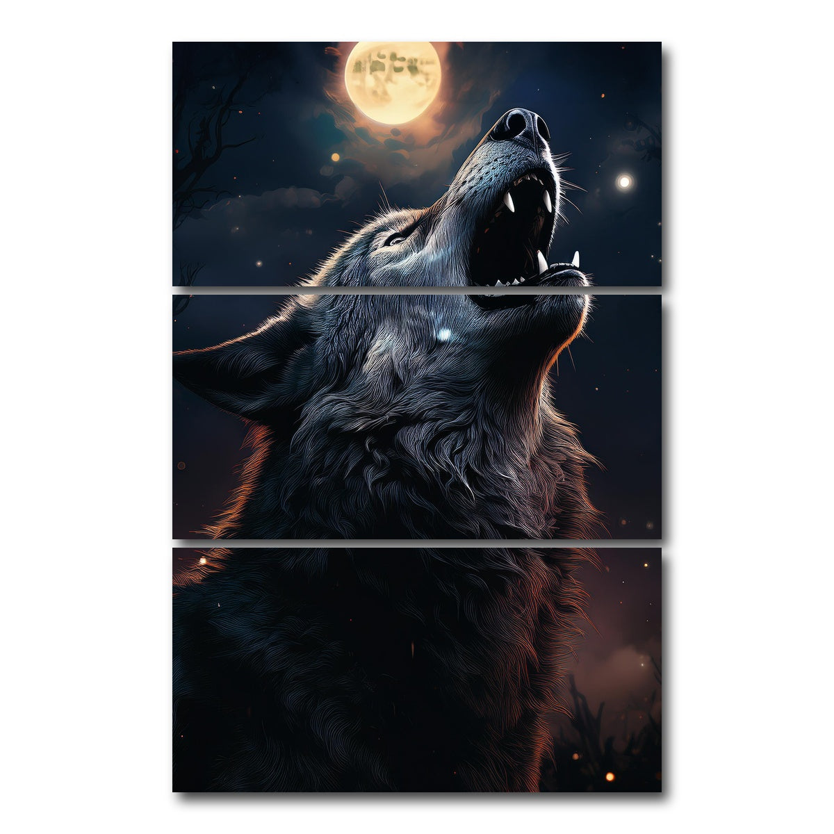 AUTO-MOCKUP WHITE | Howling Wolf | 3 Piece | Gallery Wrap Canvas | group=12x24_stacked