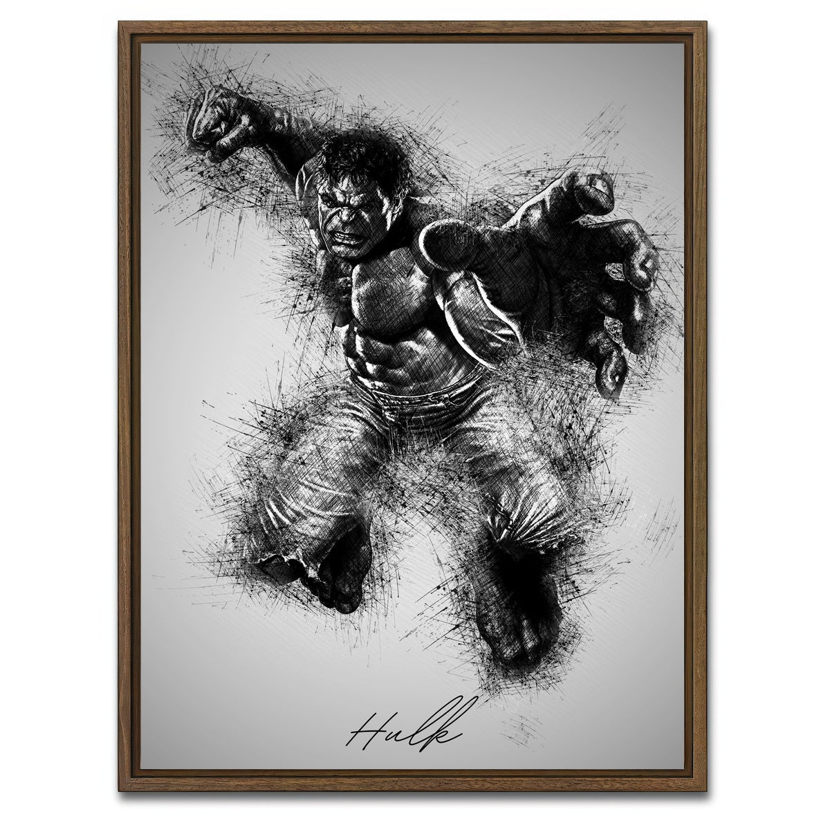 AUTO-MOCKUP WHITE | Hulk Grayscale | 1 Piece | Walnut Framed Canvas | group=3x4