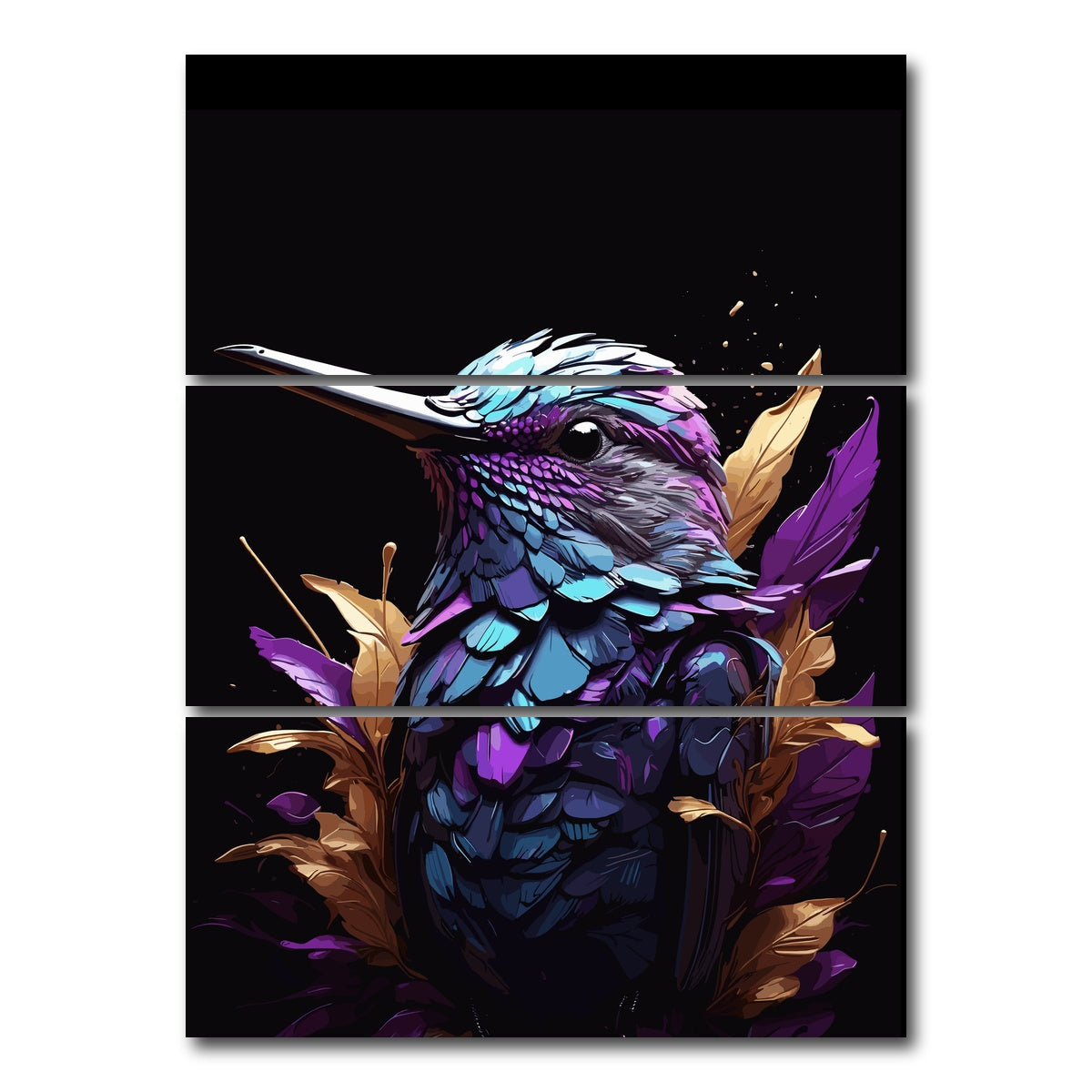 AUTO-MOCKUP WHITE | Hummingbird Animal | 3 Piece | Gallery Wrap Canvas | group=8x18_stacked