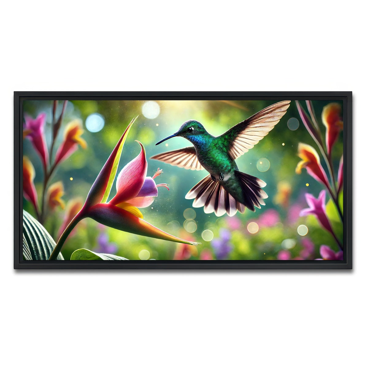 AUTO-MOCKUP WHITE | Hummingbird & Flower | 1 Piece | Black Framed Canvas | group=2x1