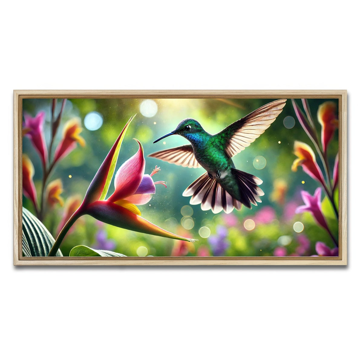 AUTO-MOCKUP WHITE | Hummingbird & Flower | 1 Piece | Natural Framed Canvas | group=2x1