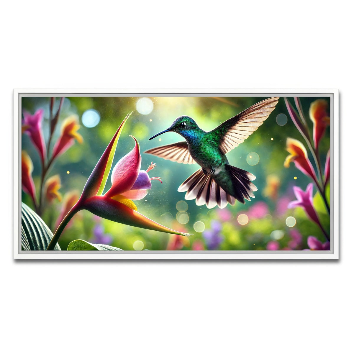 AUTO-MOCKUP WHITE | Hummingbird & Flower | 1 Piece | White Framed Canvas | group=2x1
