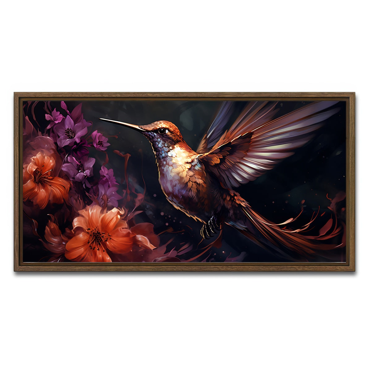 AUTO-MOCKUP WHITE | Hummingbird Painting | 1 Piece | Walnut Framed Canvas | group=2x1